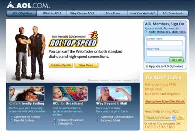 Screenshot of the AOL website which uses numerous images to display text