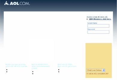 Screenshot of the AOL website before images have downloaded and rendered - the screen is virtually blank aside from some text at the bottom written in a colour so similar to the background that it is illegible